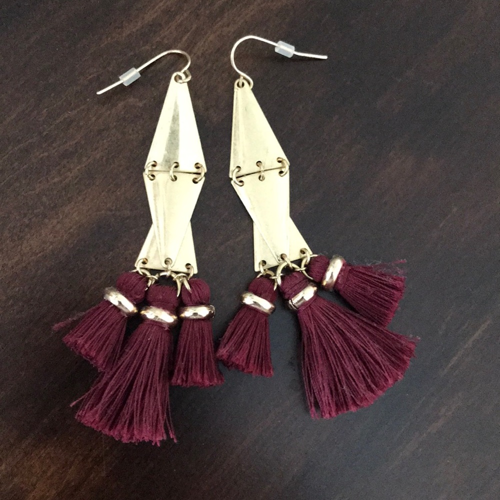 Gold and Raspberry Tassel Earrings